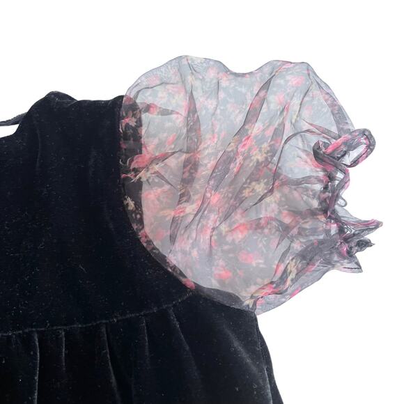 Zara Floral Organza Sleeved Velvet Dress size 3/4 - Picture 3 of 6